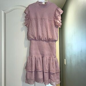 Pink AQUA cocktail dress mock short sleeve